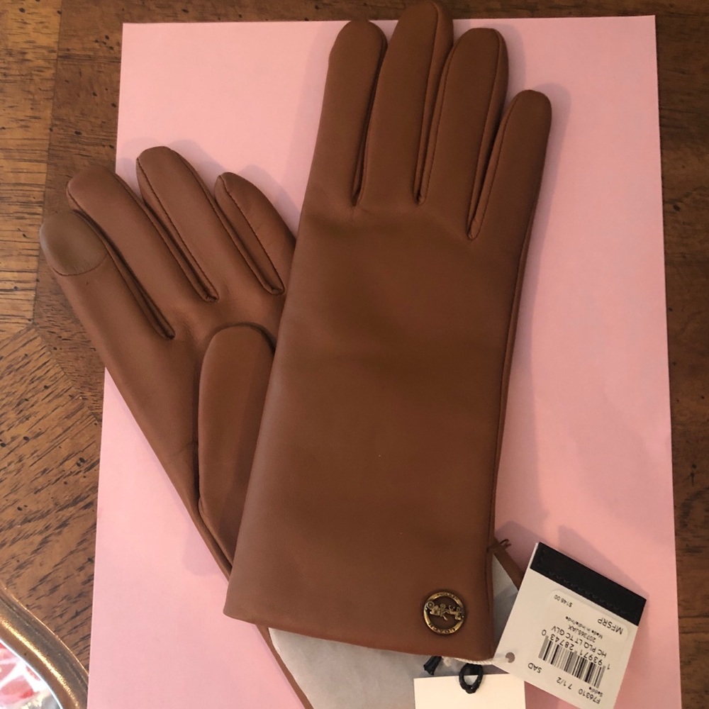 NEW Coach Saddle Leather Tech Gloves with Touch Sensitive Technology Size 7 1/2 - Picture 7 of 11